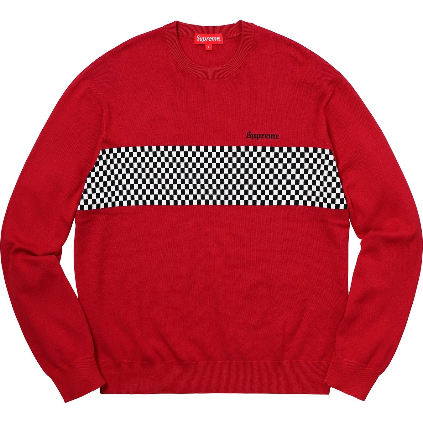 Checkered Panel Crewneck Sweater view 4